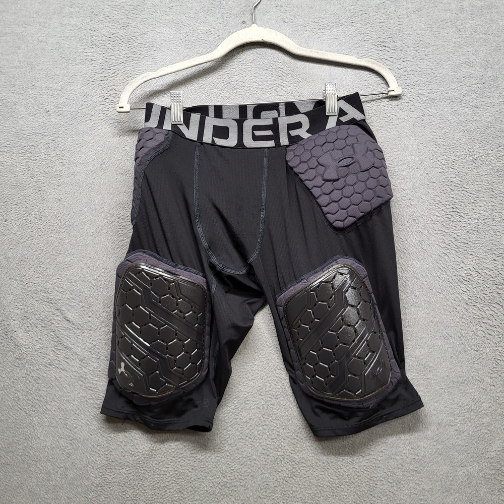 Under Armour Boy Activewear Shorts L Black Game Day Logo Football Padded READ